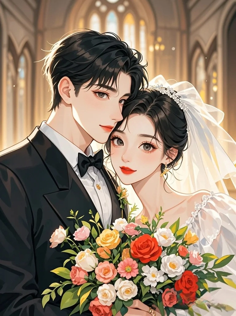 hình anime đôi lứa nên duyên trong khung cảnh thơ mộng