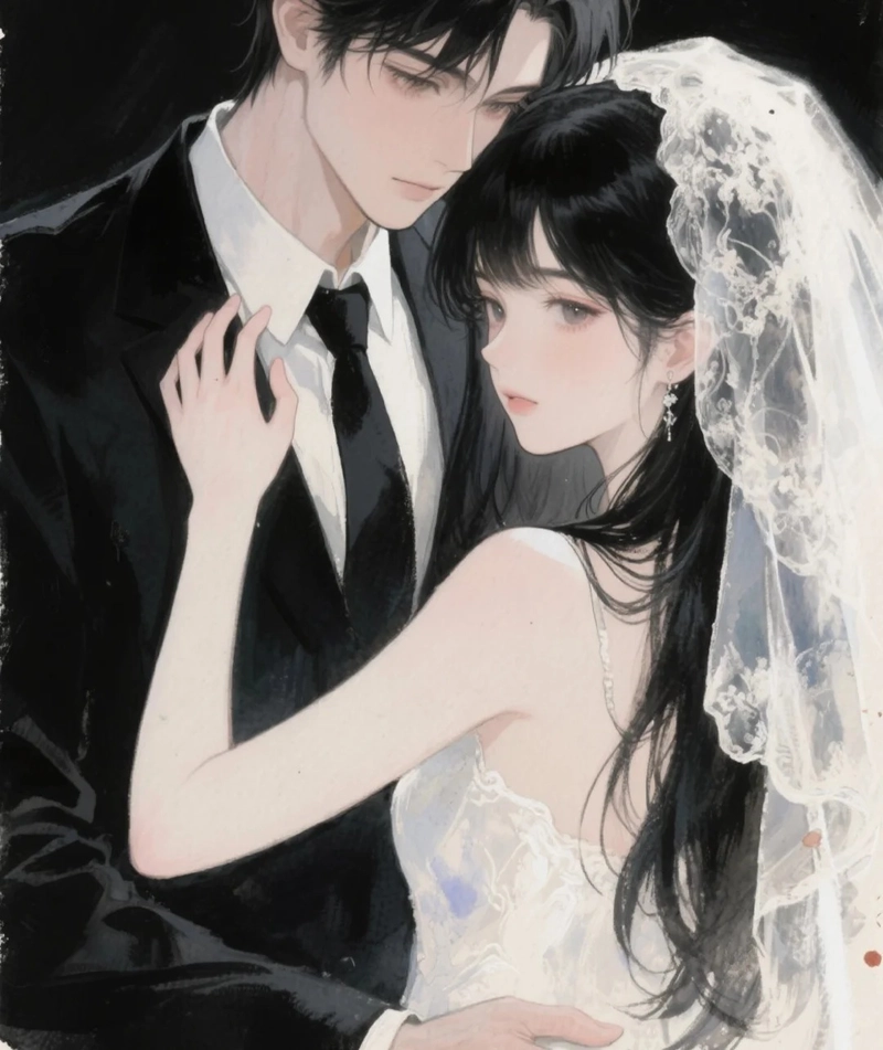 hình anime đôi uyên ương với ánh mắt đầy yêu thương