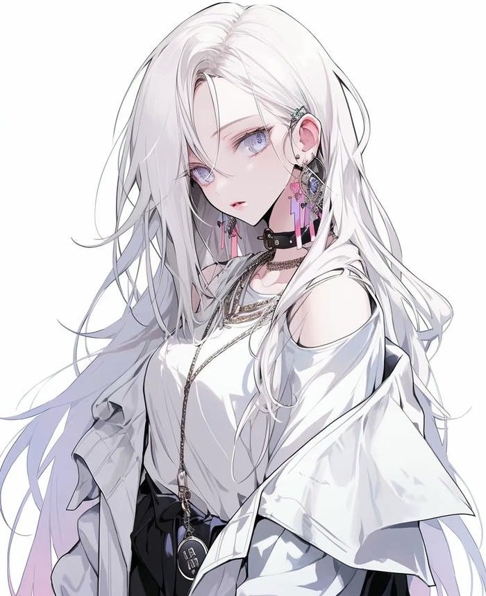 hình anime girl tóc trắng khí chất
