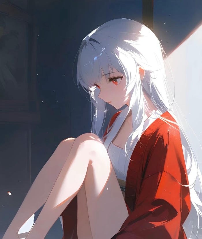 hình anime girl tóc trắng mong manh