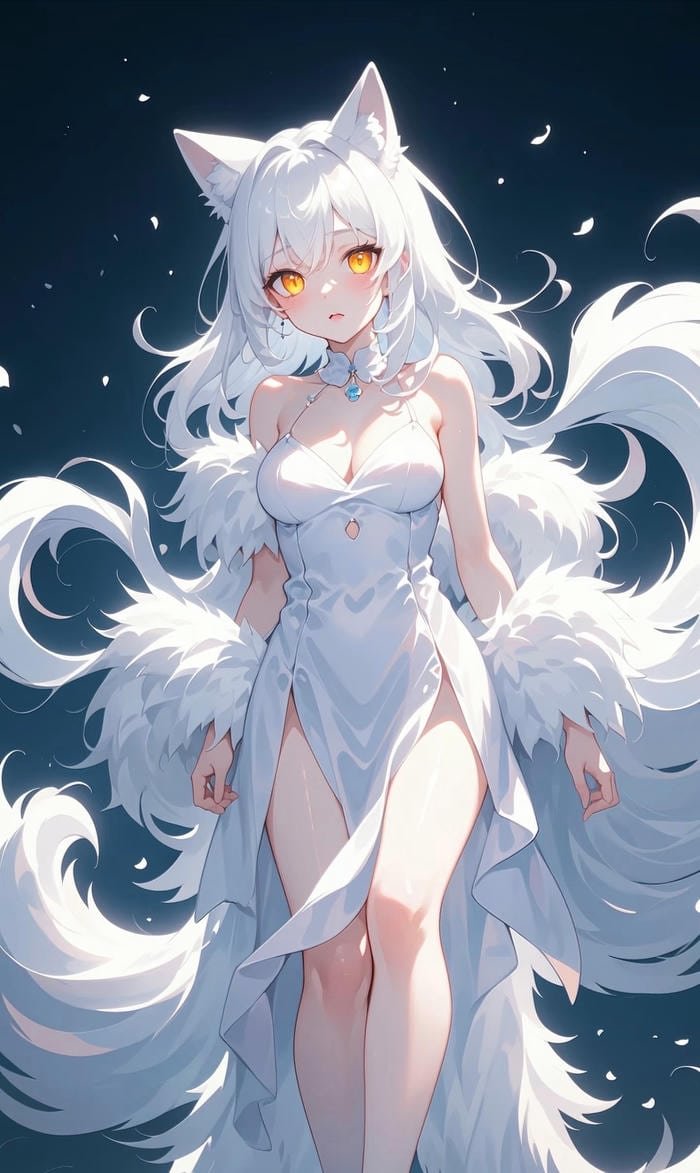 hình anime girl tóc trắng tai mèo