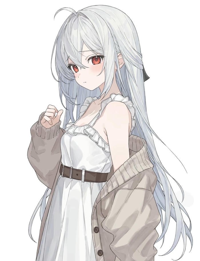 hình anime girl tóc trắng thờ ơ
