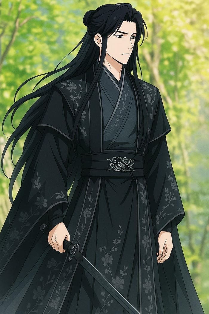hình anime nam cổ trang hắc bào