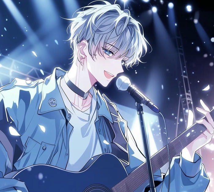 hình anime nam đang đàn hát