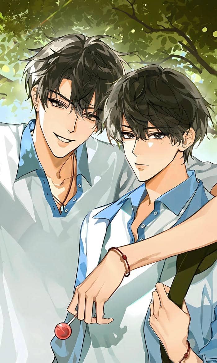 hình anime nam học sinh cạnh bạn bè