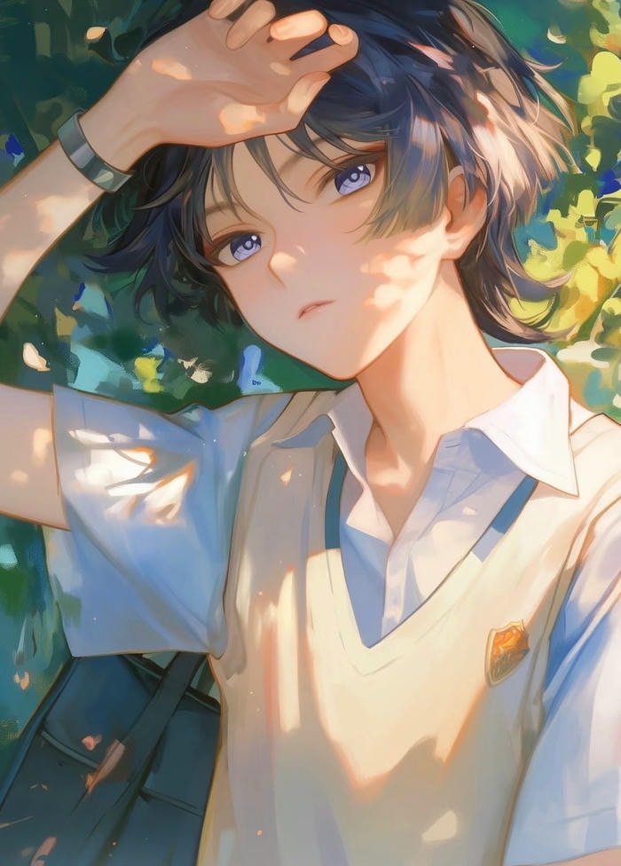 hình anime nam học sinh che nắng
