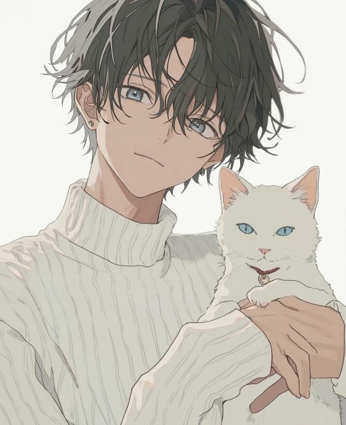 hình anime nam mặc áo len cao cổ