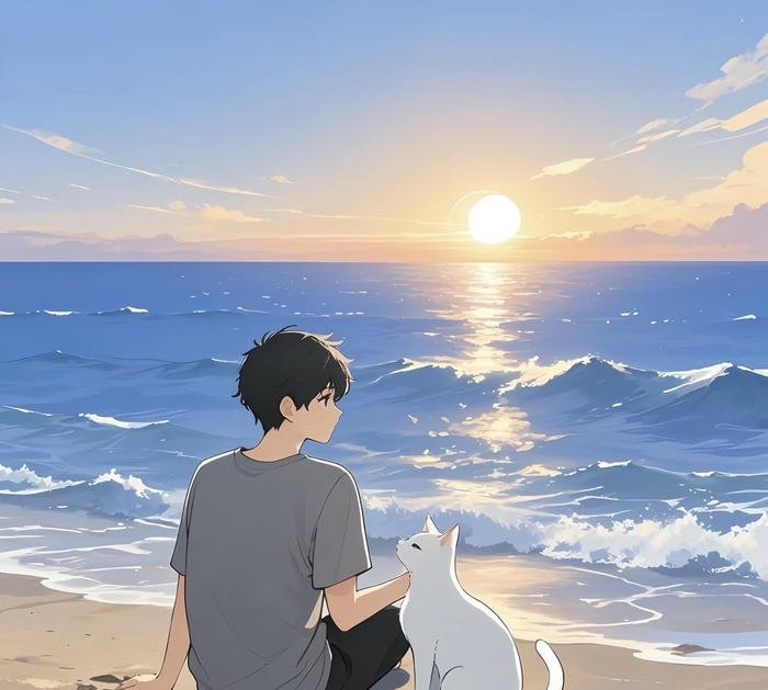 hình anime nam ngắm bình minh