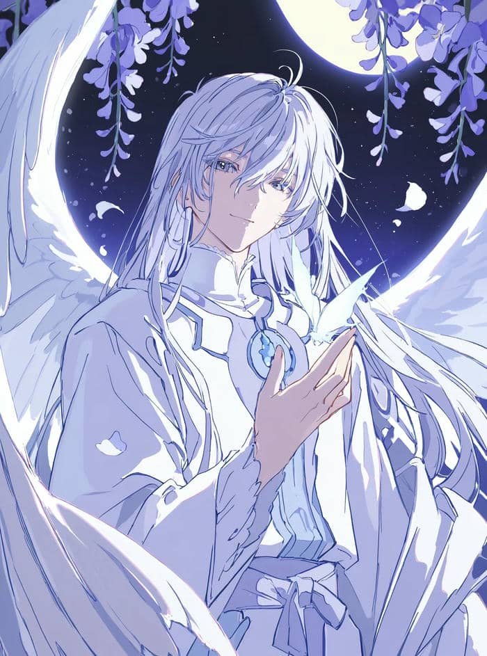 hình anime nam tóc trắng nghệ thuật