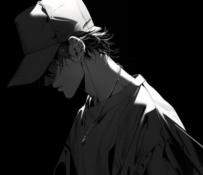 hình anime nam trắng đen bóng tối