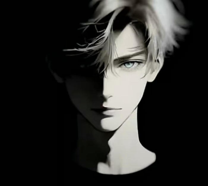 hình anime nam trắng đen không gian tối