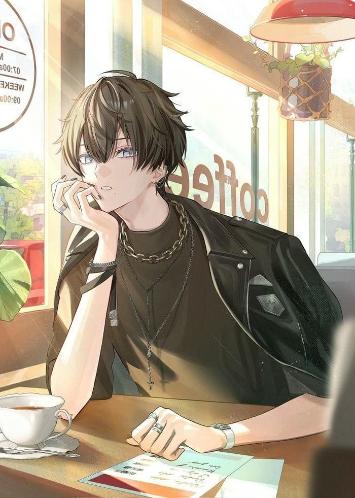 hình anime nam uống trà chiều