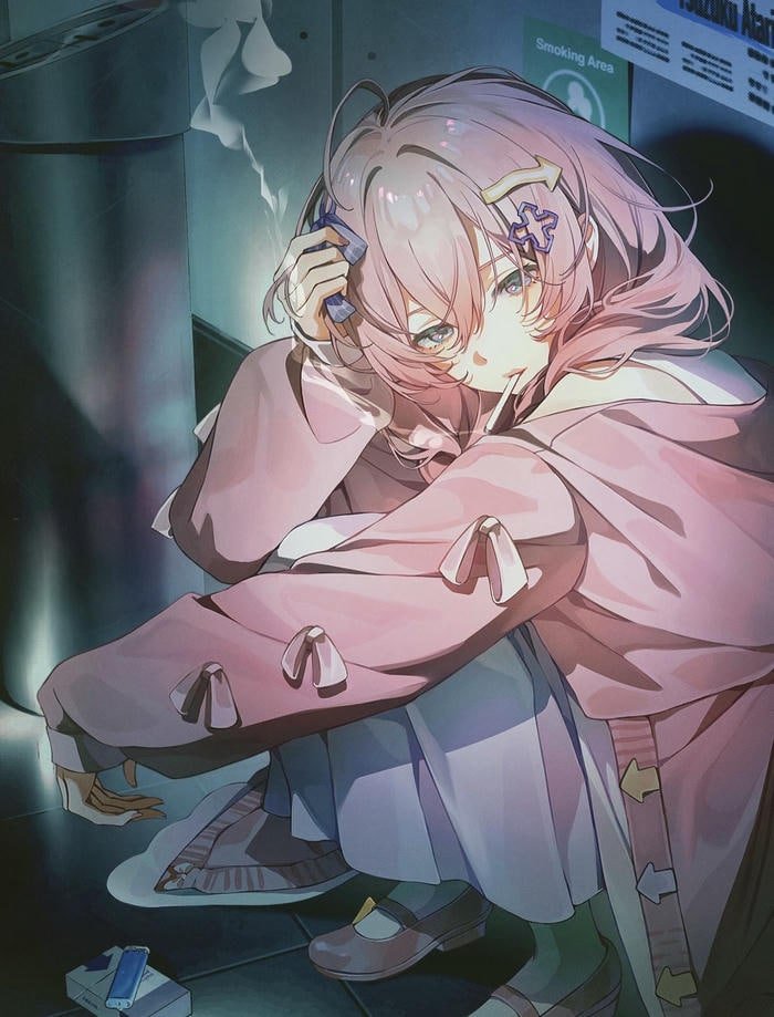 hình anime nữ buồn vẻ mặt ưu phiền