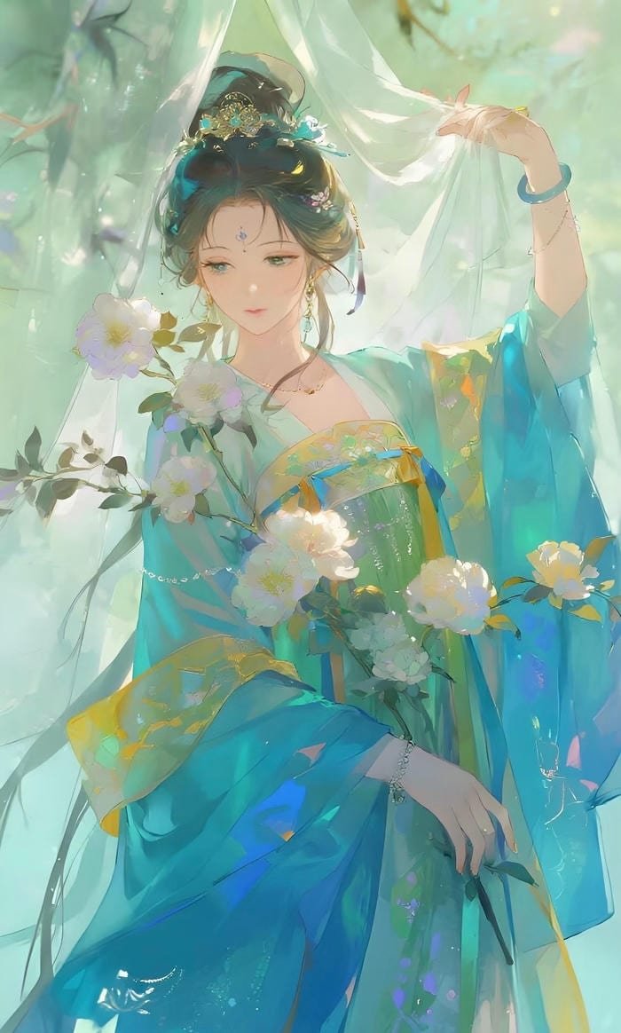 hình anime nữ cổ trang dáng đứng mềm mại