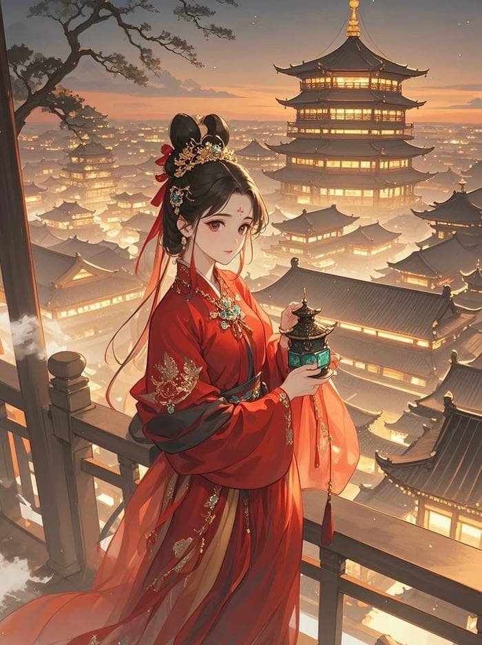 hình anime nữ cổ trang mái tóc vấn cao