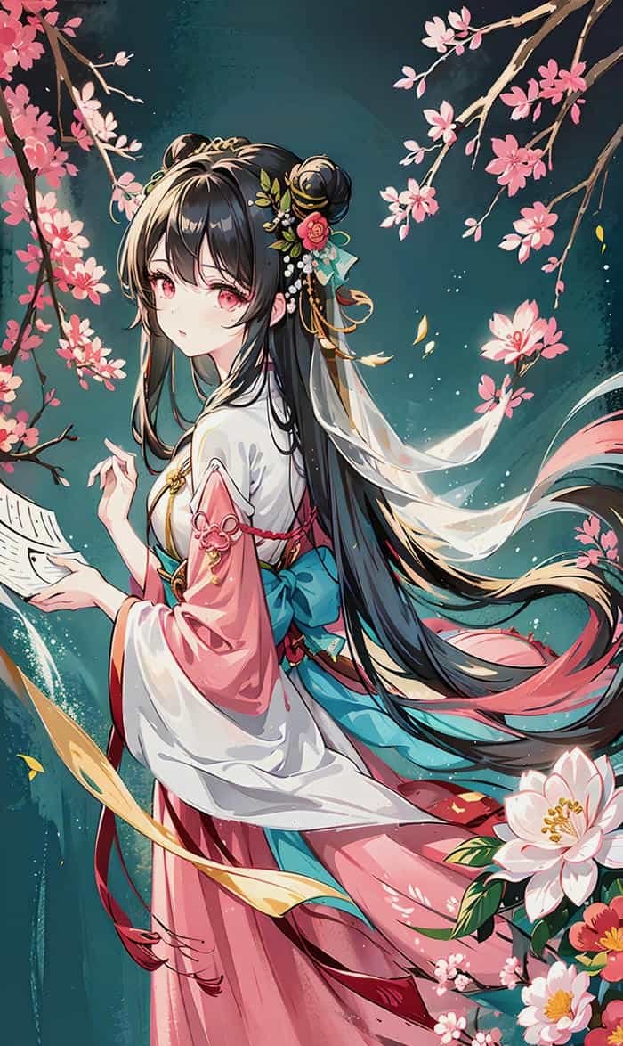 hình anime nữ cổ trang trang phục xưa tinh tế