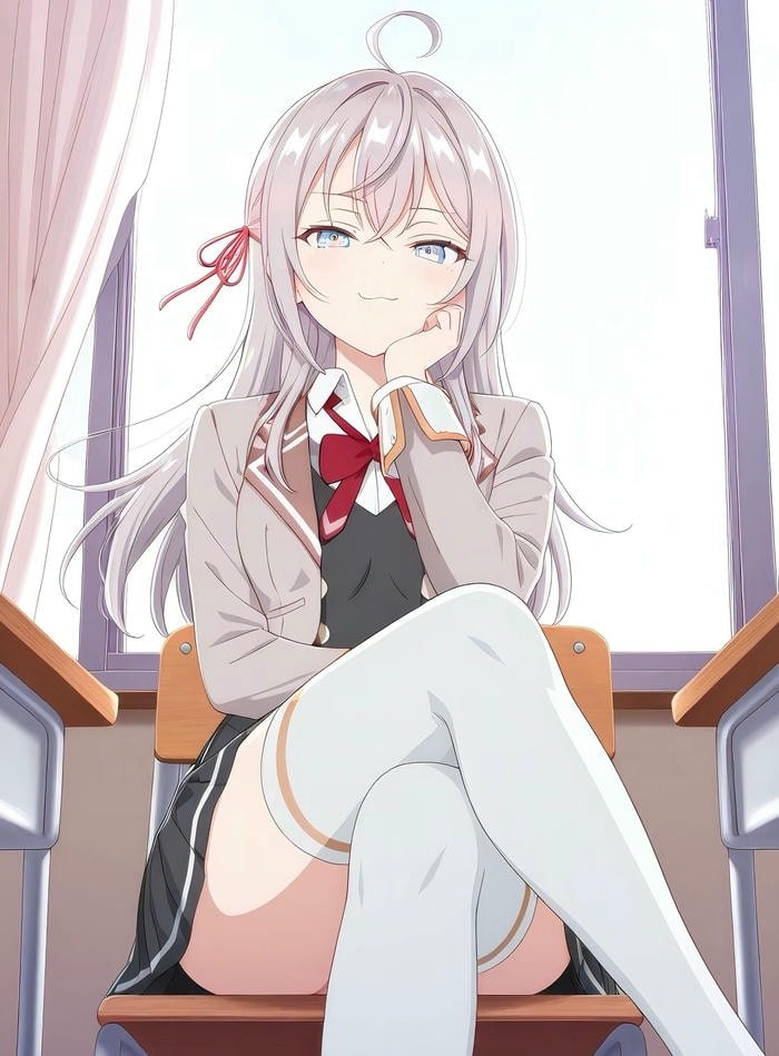 hình anime nữ học sinh đứng trực diện