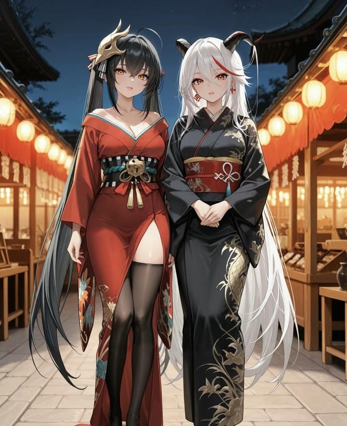 hình anime nữ mặc kimono lễ hội