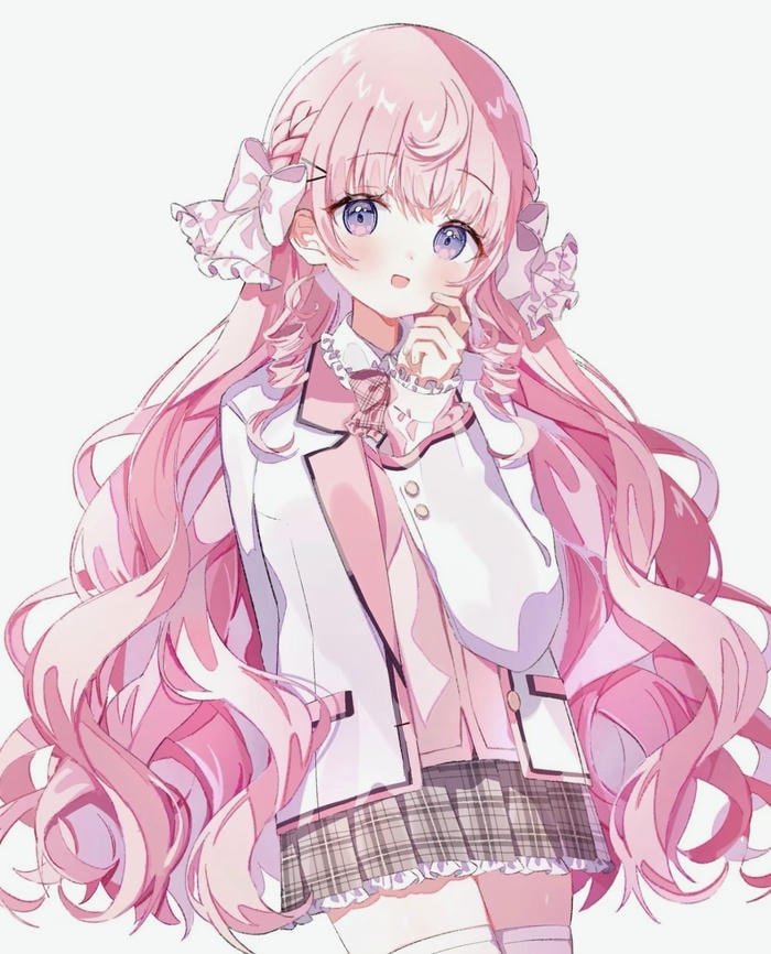 hình anime nữ tóc hồng ngọt ngào