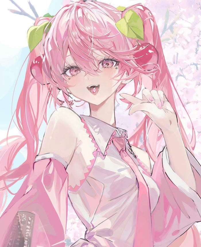 hình anime nữ tóc hồng phong thái trẻ