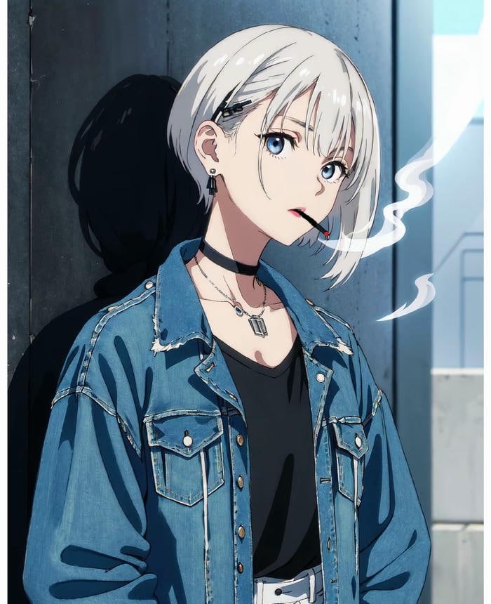 hình anime nữ tóc ngắn hút thuốc