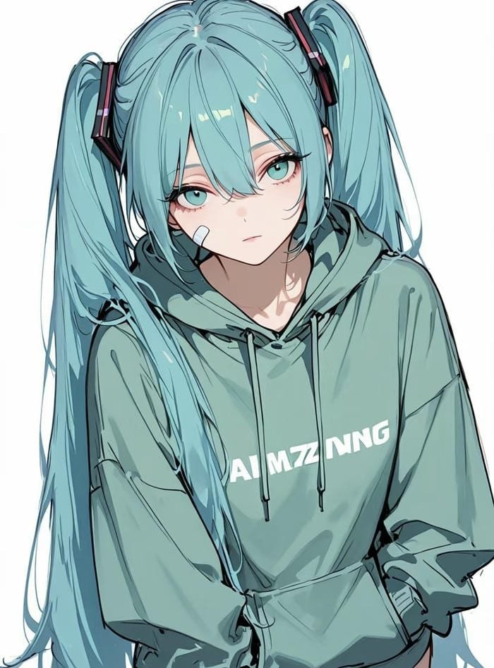 hình anime nữ tóc xanh tuyệt tác