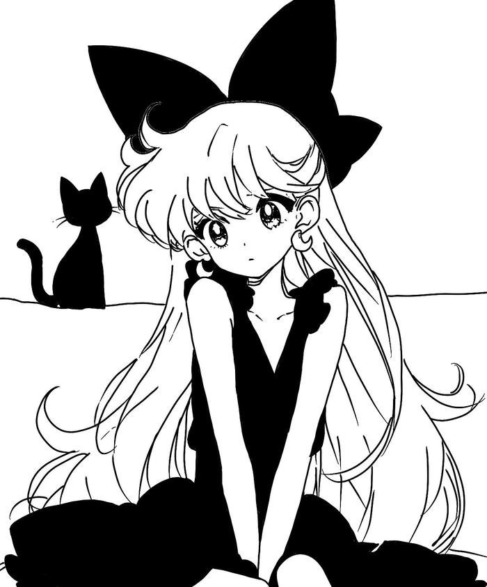 hình anime nữ trắng đen không màu