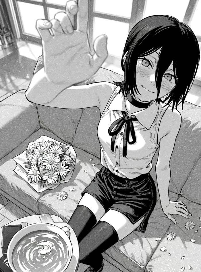 hình anime nữ trắng đen minh họa