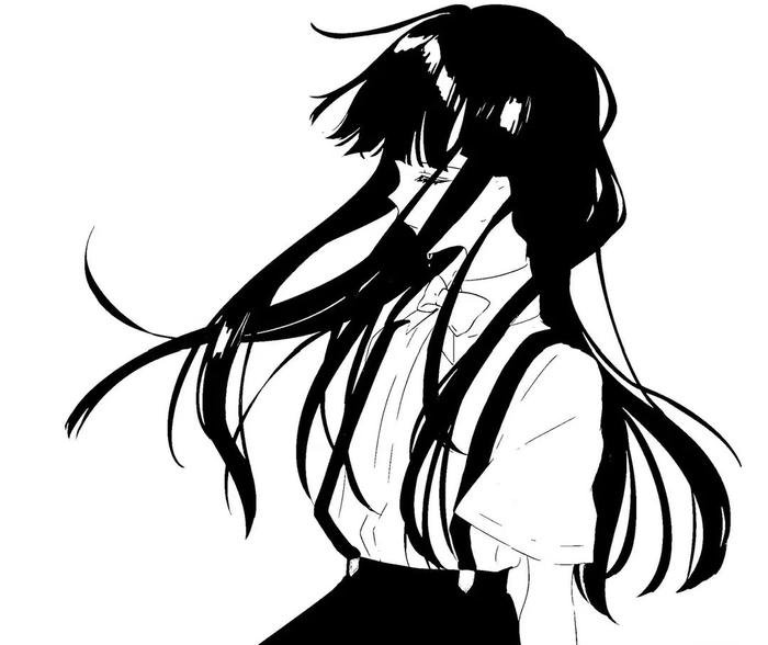 hình anime nữ trắng đen mơ hồ vô định