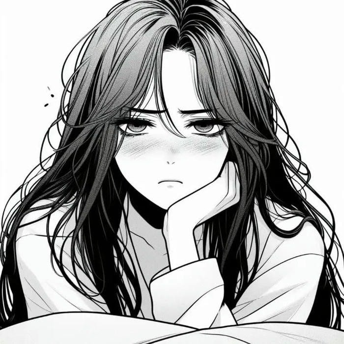 hình anime nữ trắng đen rối bời