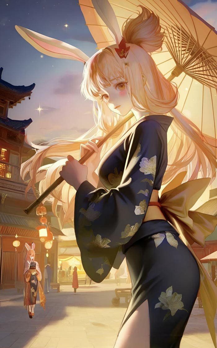 hình anime thiếu nữ khoác trang phục kimono