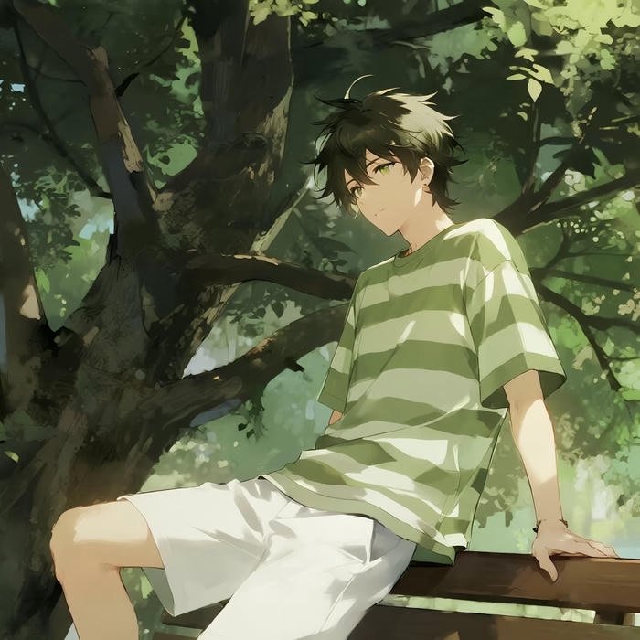 hình avatar anime nam dưới bóng cây xanh