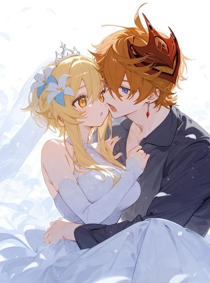 hình cưới anime ánh mắt trìu mến