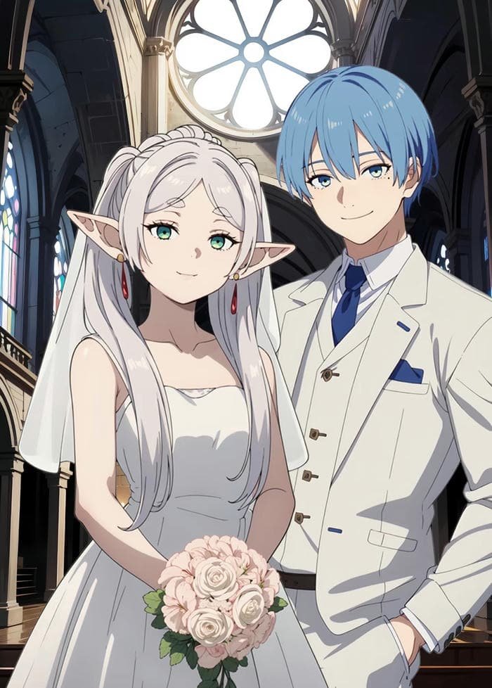 hình cưới anime gương mặt bình thản