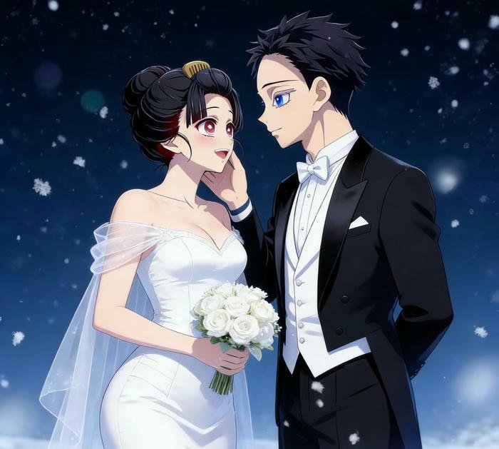 hình cưới anime lãng mạn buổi tối