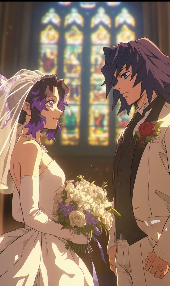 hình cưới anime lãng mạn trong nhà