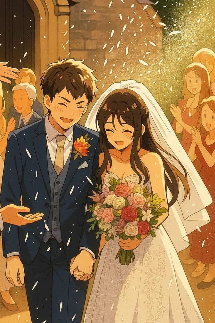 hình cưới anime thơ mộng sắc màu