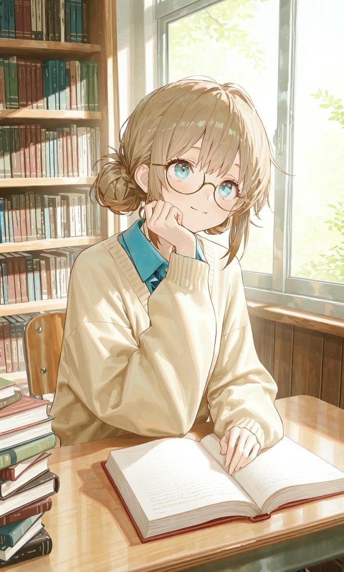 hình nhân vật anime nữ đang học bài