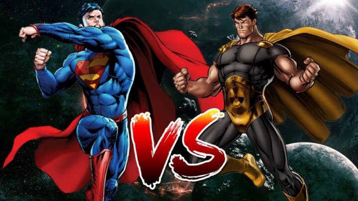 Hyperion Marvel và Superman trong tư thế chiến đấu, biểu tượng của sức mạnh vũ trụ