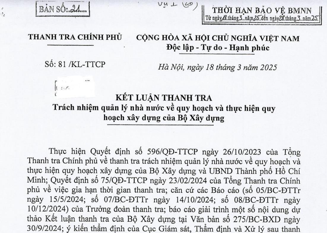 Kết luận thanh tra Chính phủ về dự án New Melbourne