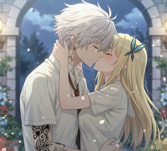 khoảnh khắc cặp đôi hôn nhau anime