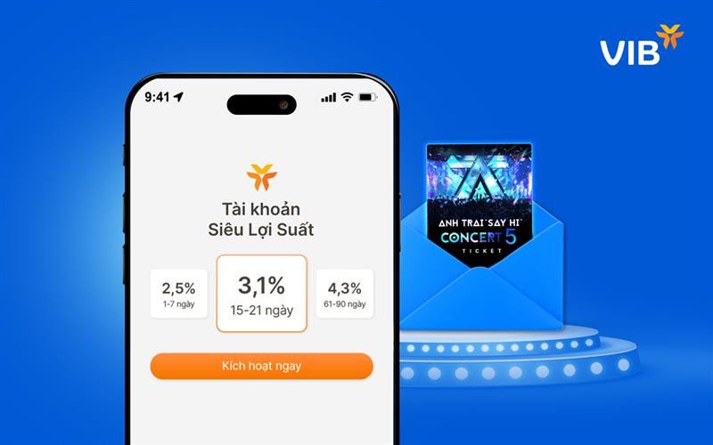 Kích hoạt Tài khoản Siêu Lợi Suất VIB nhận vé Anh Trai Say Hi và ưu đãi số đẹp