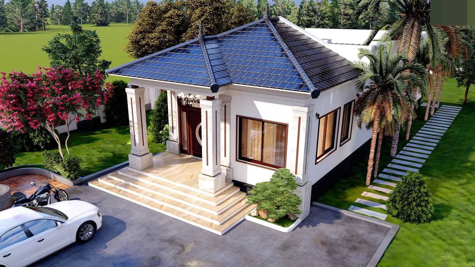 Kiểu nhà ống 2 tầng đơn giản cho gia đình 4 thành viên với mặt tiền trắng