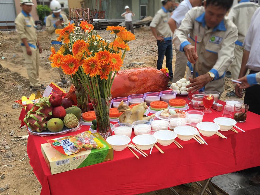 Mâm lễ cúng động thổ xây nhà đầy đủ và tươm tất