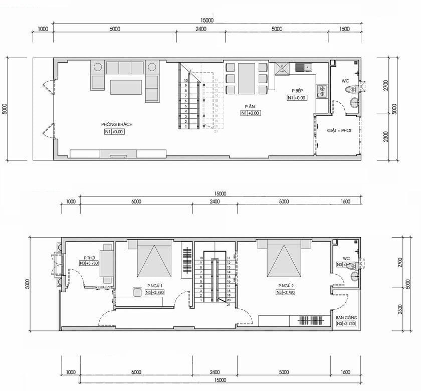 Mặt bằng công năng nhà 2 tầng 100m2, bố trí khoa học