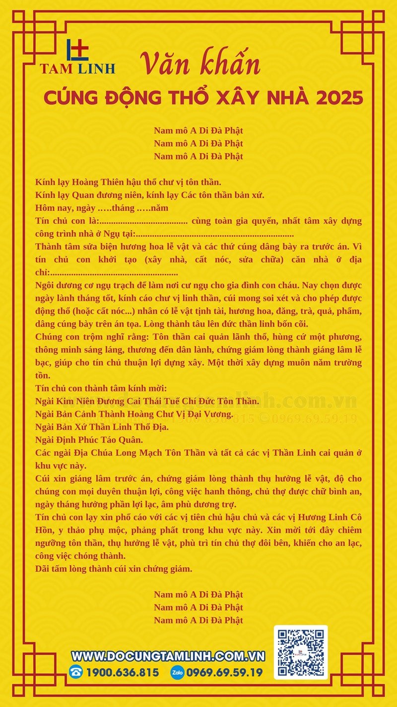 Mẫu bài văn khấn cúng động thổ xây nhà chi tiết