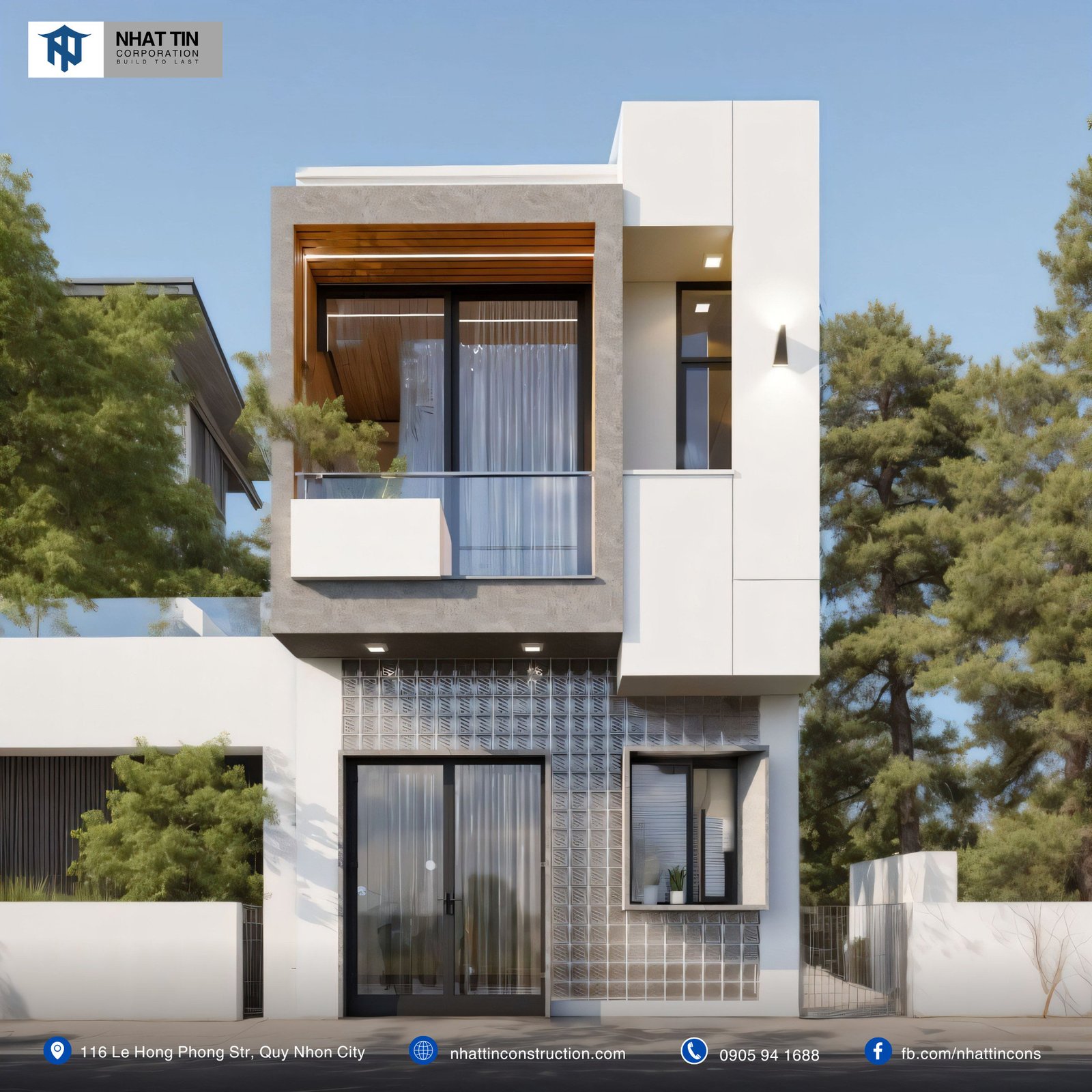 Mẫu nhà 2 tầng hiện đại với ban công, mặt tiền đơn giản, phù hợp chi phí xây nhà 600 triệu ở đô thị.