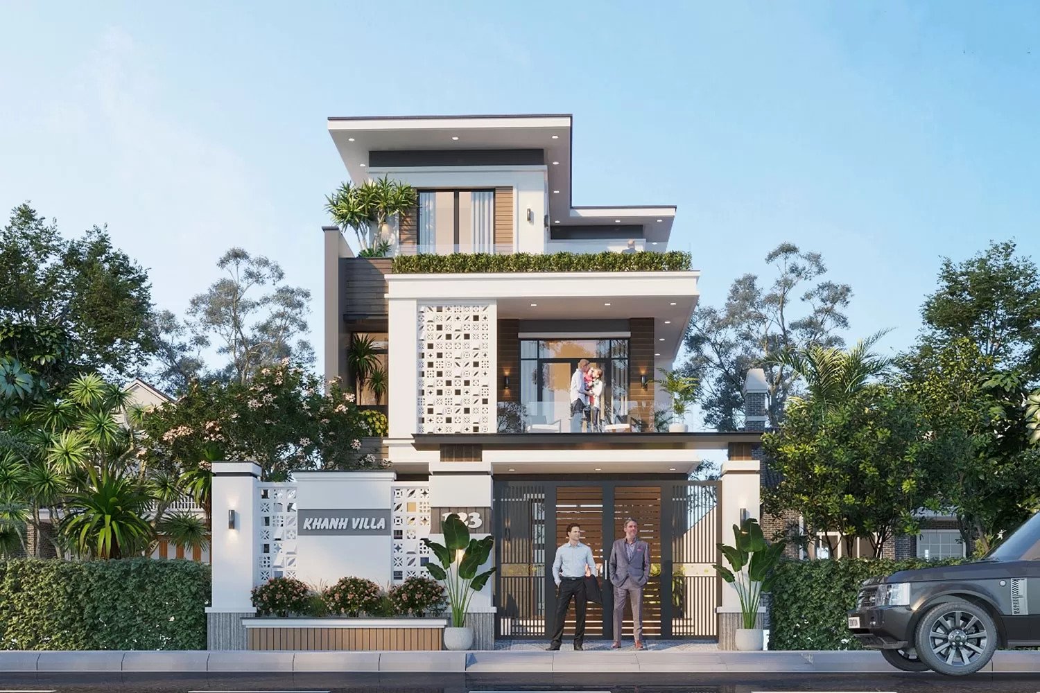 Mẫu nhà 4 tầng đẹp và đầy đủ công năng cho gia đình nhiều thành viên với ban công xanh