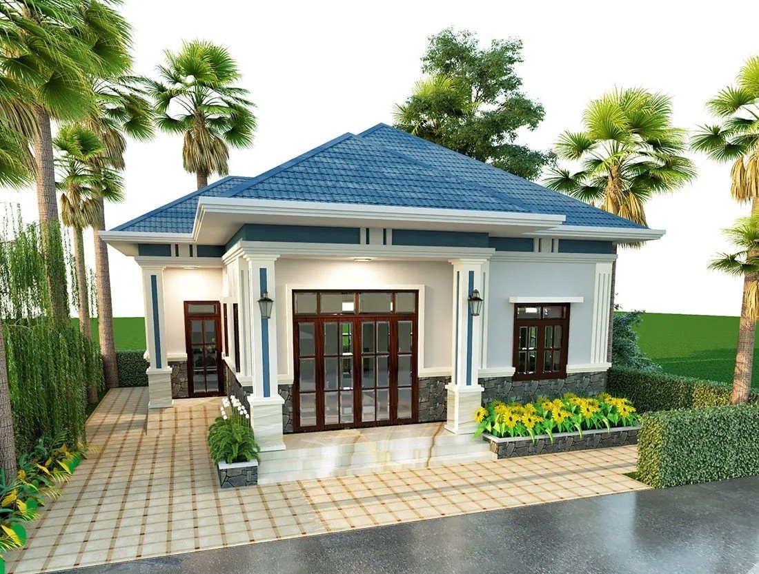 Mẫu nhà cấp 4 đơn giản, hợp thời dành cho gia đình ít thành viên với sân vườn nhỏ