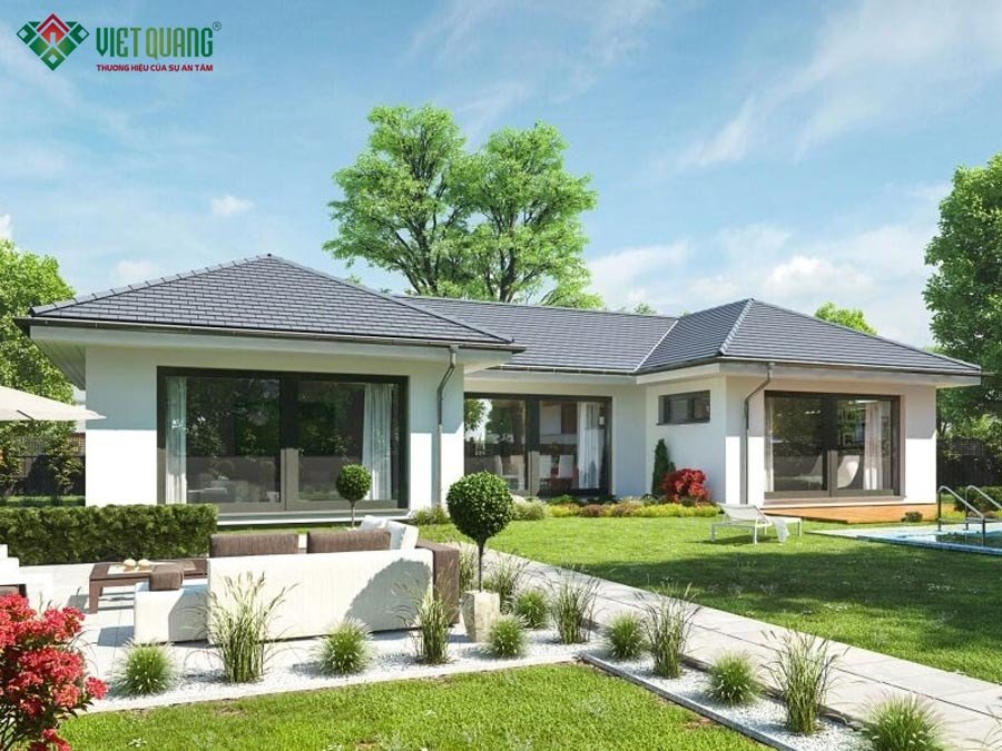 Mẫu nhà cấp 4 mái tôn 100m2 thiết kế chữ U hiện đại, tiết kiệm chi phí xây dựng